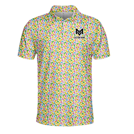 Colorful Gummy Bear Golf Polo Shirt for Men Funny Candy Pattern All Over Print Performance Golf Polo Lightweight Breathable Golf Apparel