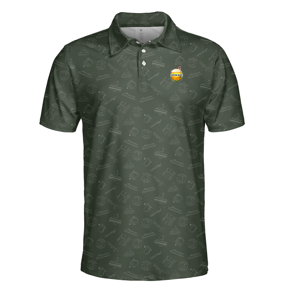 Personalized Masters Style Golf Polo Shirt for Men – Custom Name Golf Ball Logo Performance Polo, Dark Green Pattern Golf Shirt Gift for Golfers