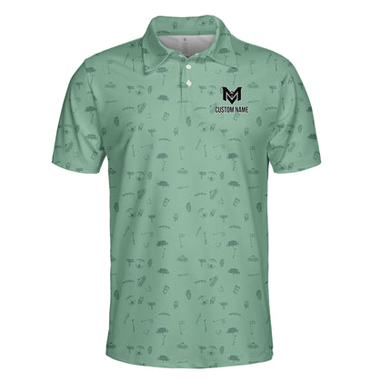 Personalized Golf Icons Pattern Polo Shirt for Men – Custom Name Golf Polo Shirt – Unique Casual Sport Shirt
