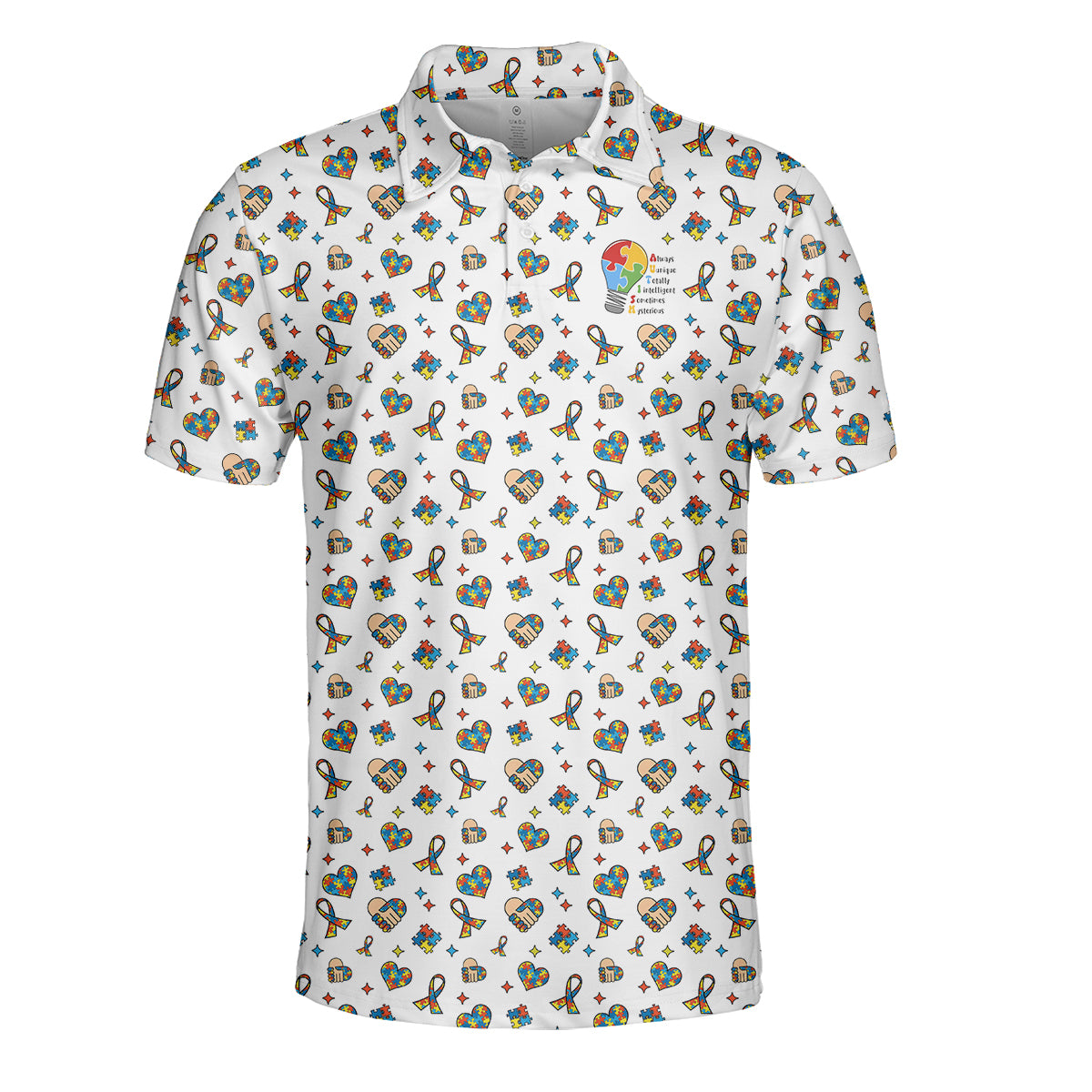 Autism Awareness Golf Polo Shirt Puzzle Pattern Men Golf Shirt