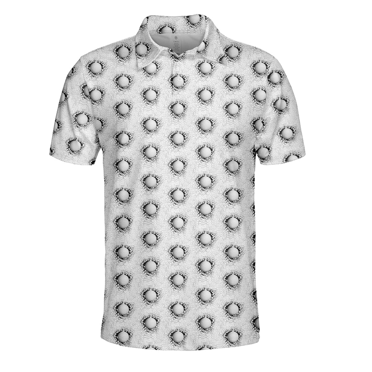 Cracked Golf Ball Pattern Golf Polo Shirt for Men – Unique 3D Golf Ball Print Performance Golf Shirt Lightweight Breathable Golf Polo