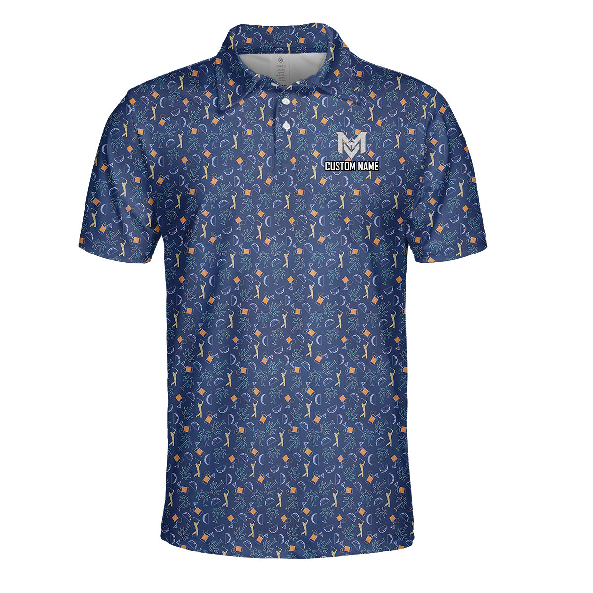 Personalized Funny Golf & Whiskey Pattern Polo Shirt for Men Tropical All Over Print Performance Golf Polo Lightweight Breathable Golfer Shirt