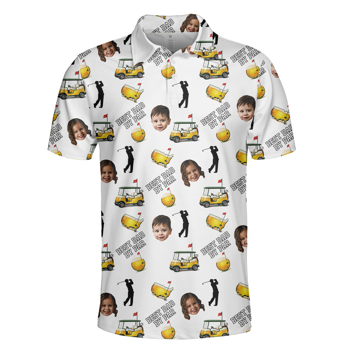 Funny Custom Baby Face, Golf Polo Shirt for Men, Best Dad By Par Golf Cart Pattern