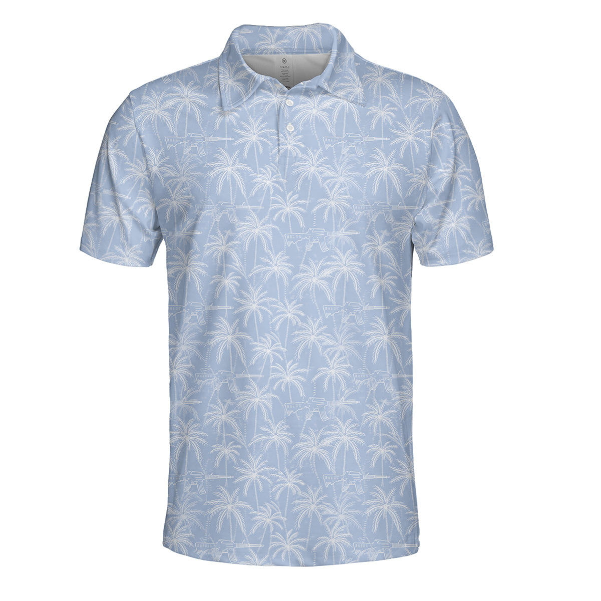 Men’s Tactical Hawaiian Golf Polo Shirt, Palm Tree & Rifle Pattern Golf Shirt, Funny Gun Lover Golf Polo, Patriotic Golf Apparel