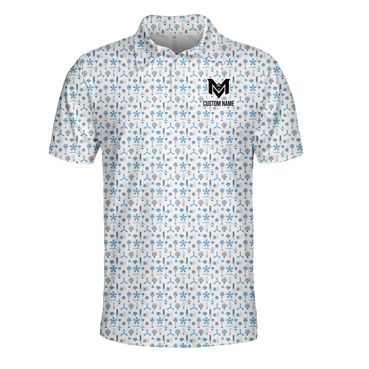Personalized Blue Funny Golf Icons Polo Shirt for Men Golf Equipment Pattern All Over Print Performance Golf Polo Lightweight Breathable Golf Apparel
