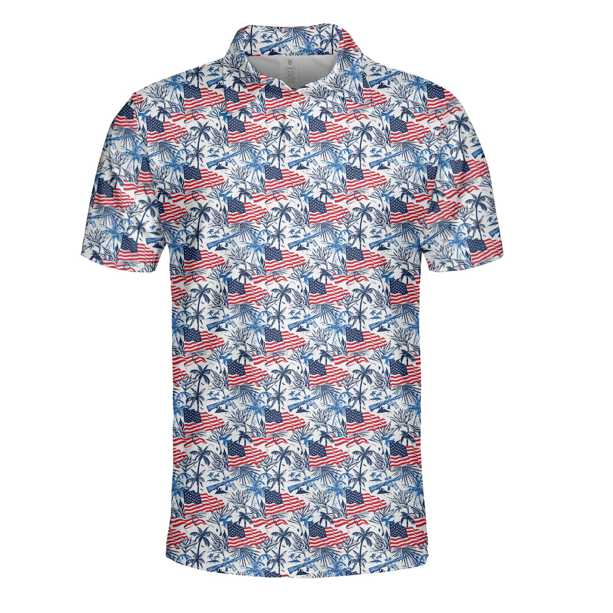 American Flag Hawaiian Golf Polo Shirt for Men – Patriotic USA Tropical Performance Golf Shirt, Lightweight Breathable 4th of July Golf Polo