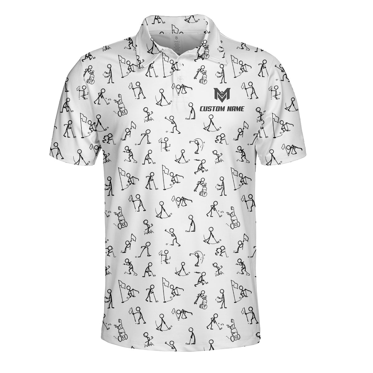 Funny Stick Figure Golf Pattern Polo Shirt for Men Custom Name All Over Print Golf Polo Golf Lover Gift Lightweight Performance Golf Shirt