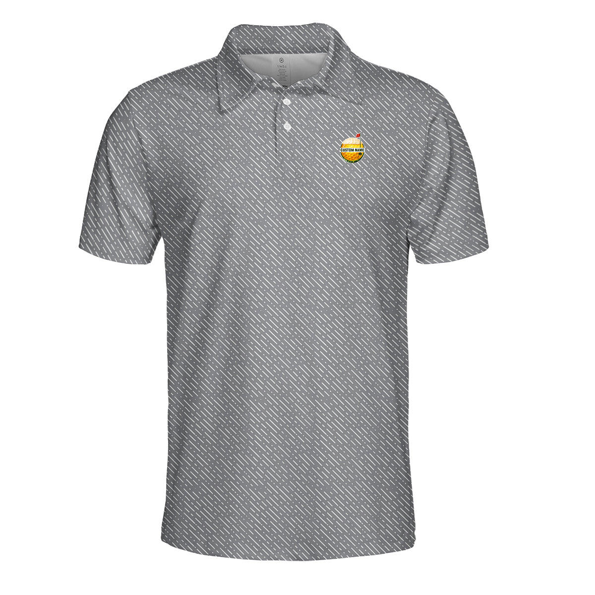 Personalized Custom Name Diagonal Dash Pattern Golf Polo Shirt for Men Stylish Minimal Golf Apparel