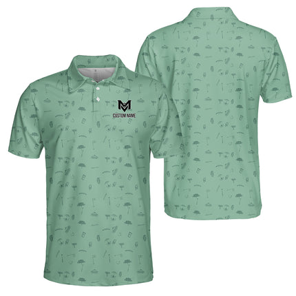 Personalized Golf Icons Pattern Polo Shirt for Men – Custom Name Golf Polo Shirt – Unique Casual Sport Shirt