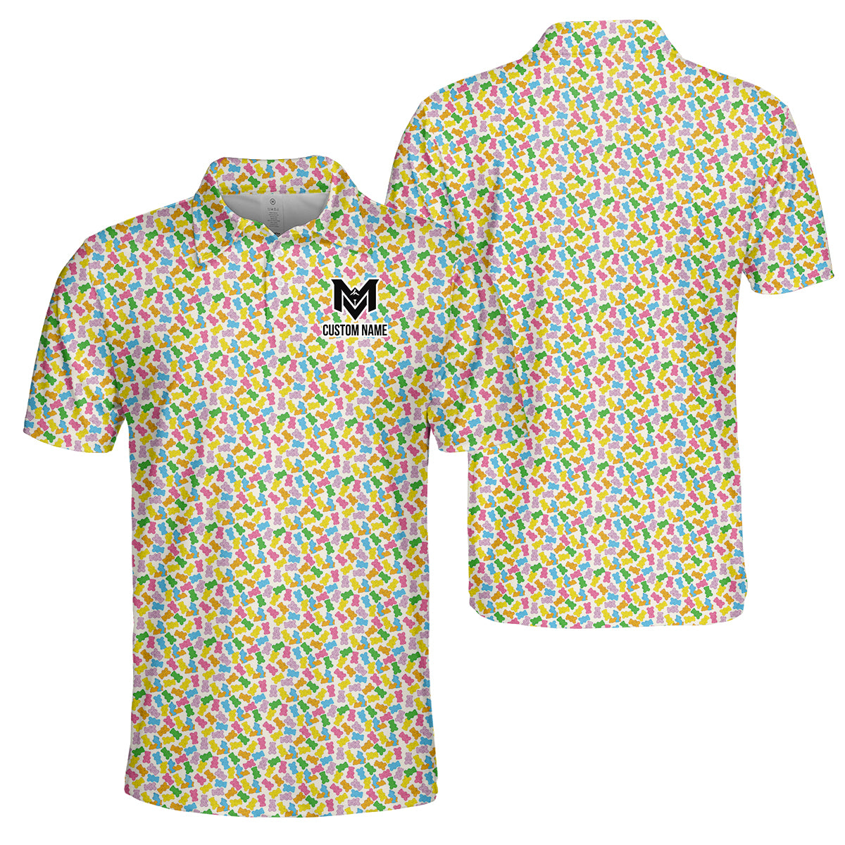 Personalized Colorful Gummy Bear Golf Polo Shirt for Men Funny Candy Pattern All Over Print Performance Golf Polo Lightweight Breathable Golf Apparel