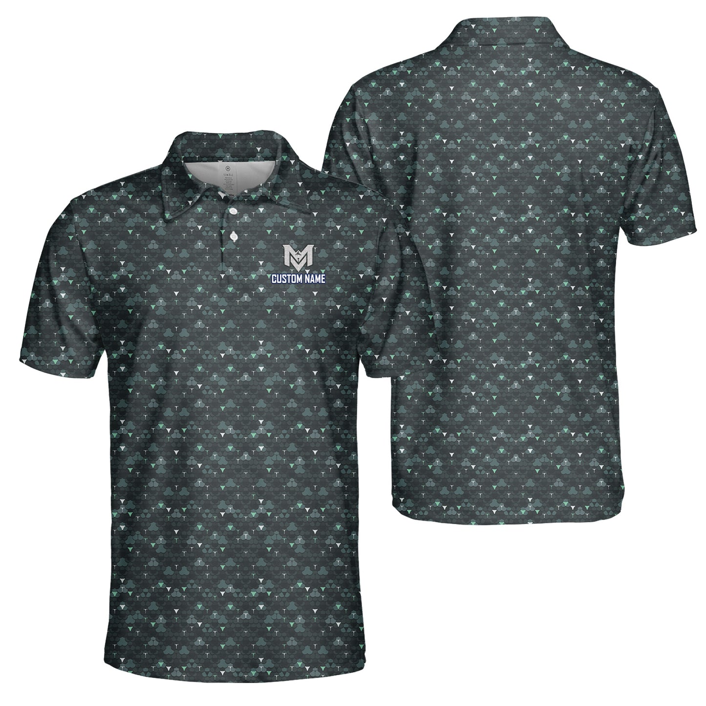 Personalized Dark Golf Ball Pattern Polo Shirt for Men Modern All Over Print Performance Golf Polo Lightweight Breathable Golf Apparel