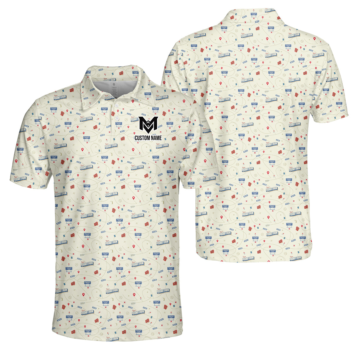 Personalized Funny Golf Course Map Polo Shirt for Men Golf Course Strategy Pattern Performance Golf Polo Lightweight Breathable Golf Apparel