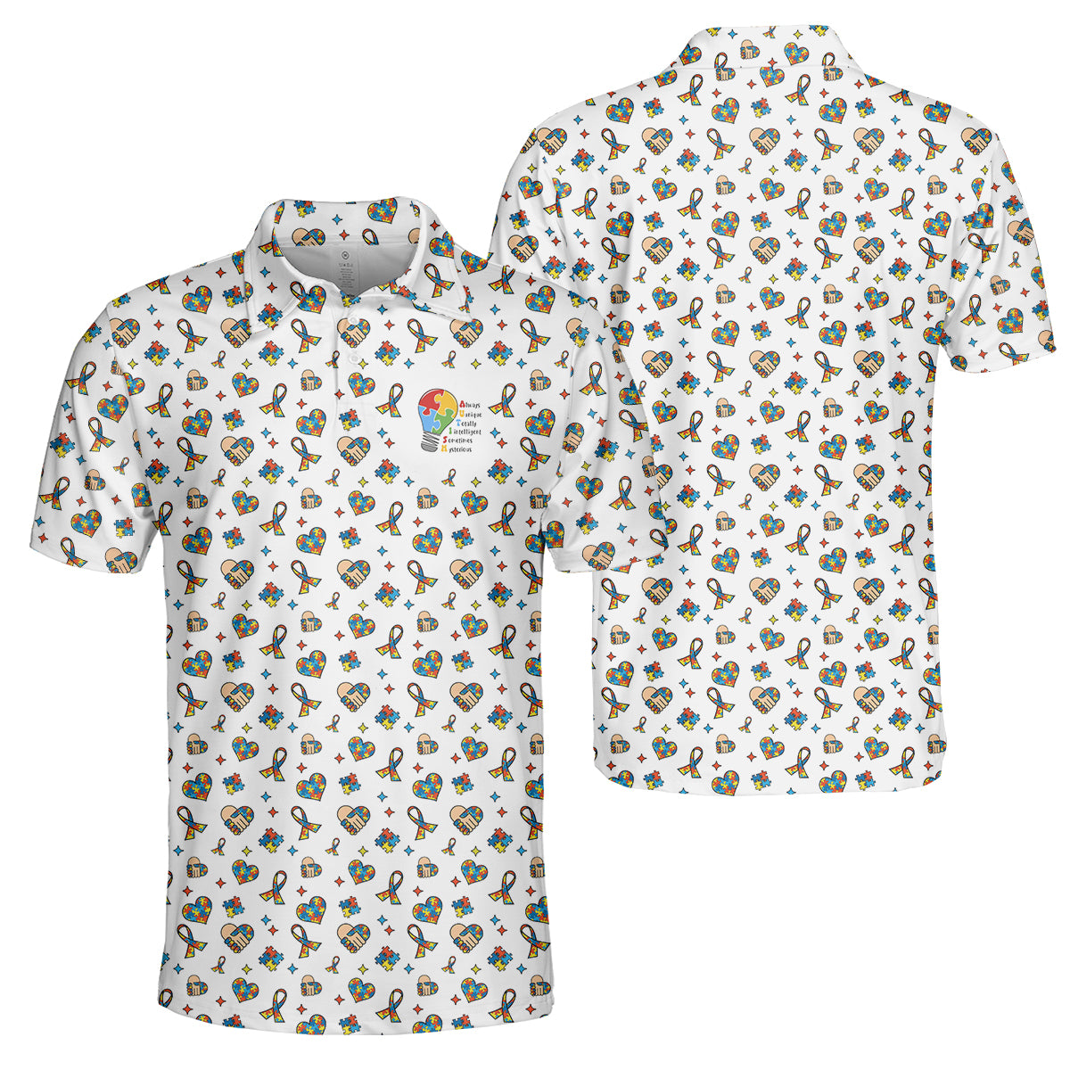 Autism Awareness Golf Polo Shirt Puzzle Pattern Men Golf Shirt