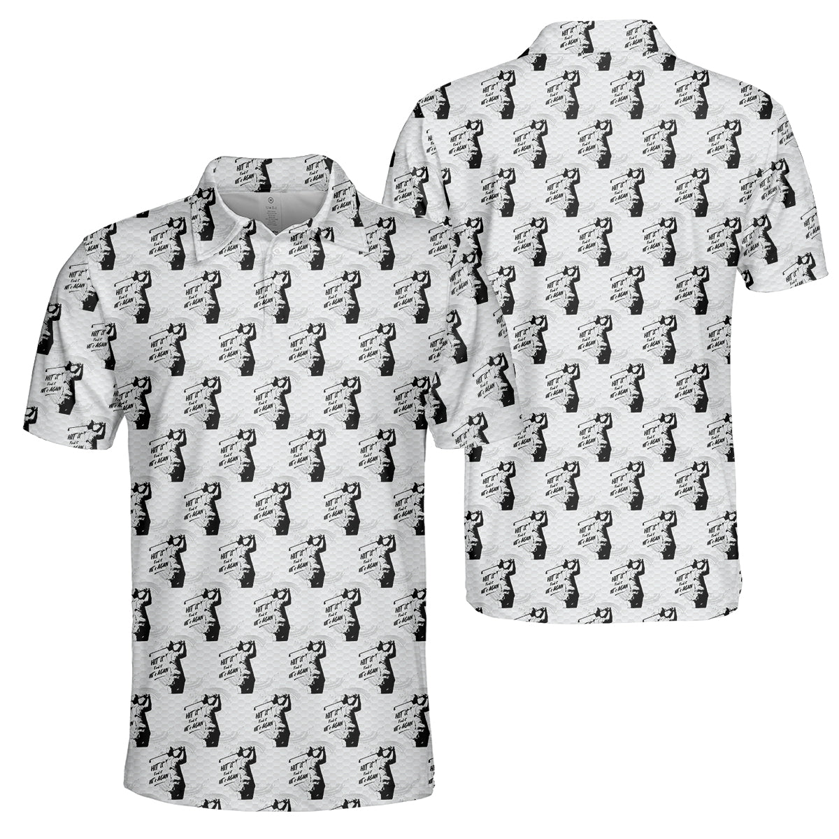 Funny Hit It Find It Hit It Again Golf Polo Shirt for Men – Vintage Golfer Pattern Performance Golf Shirt, Lightweight Breathable Golf Polo