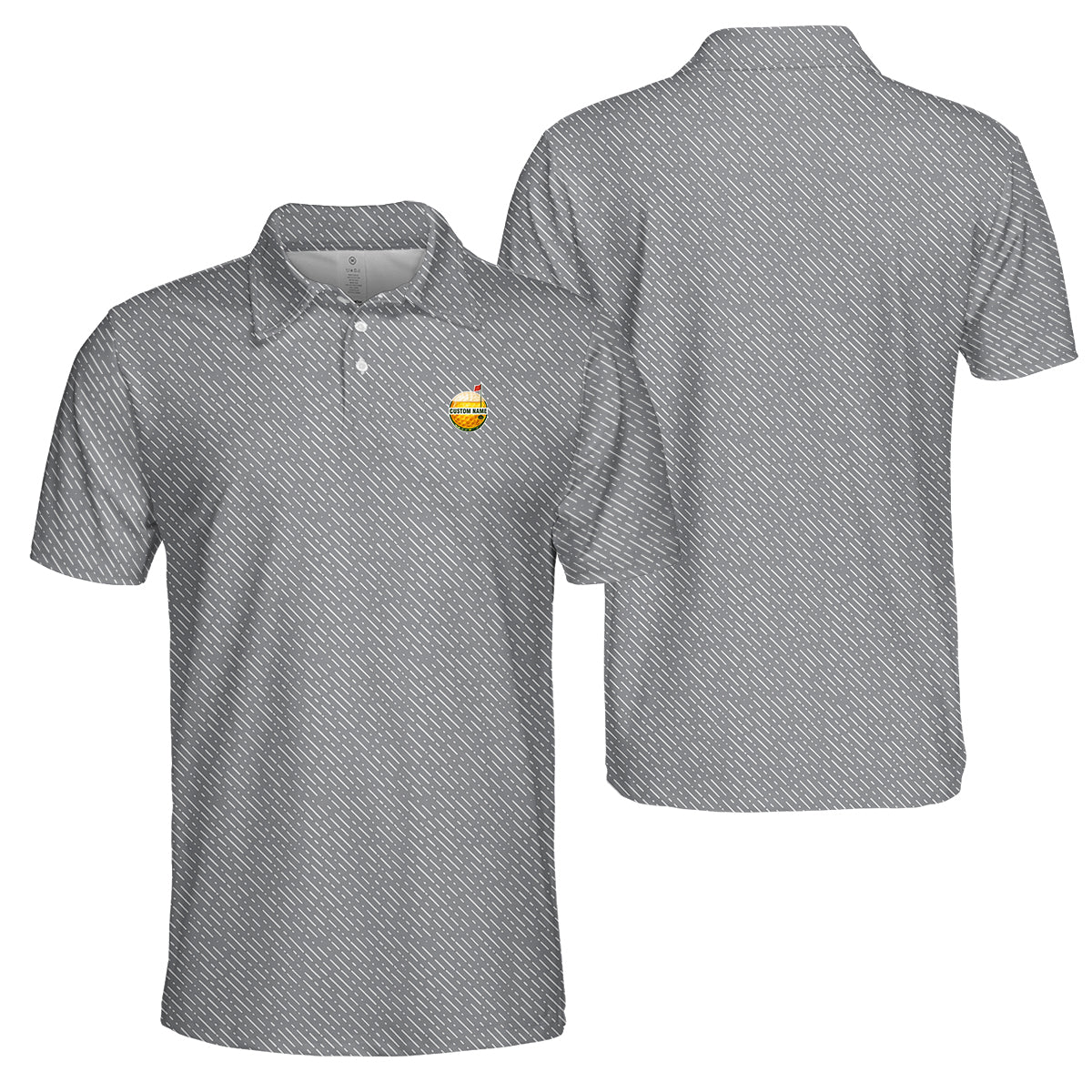 Personalized Custom Name Diagonal Dash Pattern Golf Polo Shirt for Men Stylish Minimal Golf Apparel