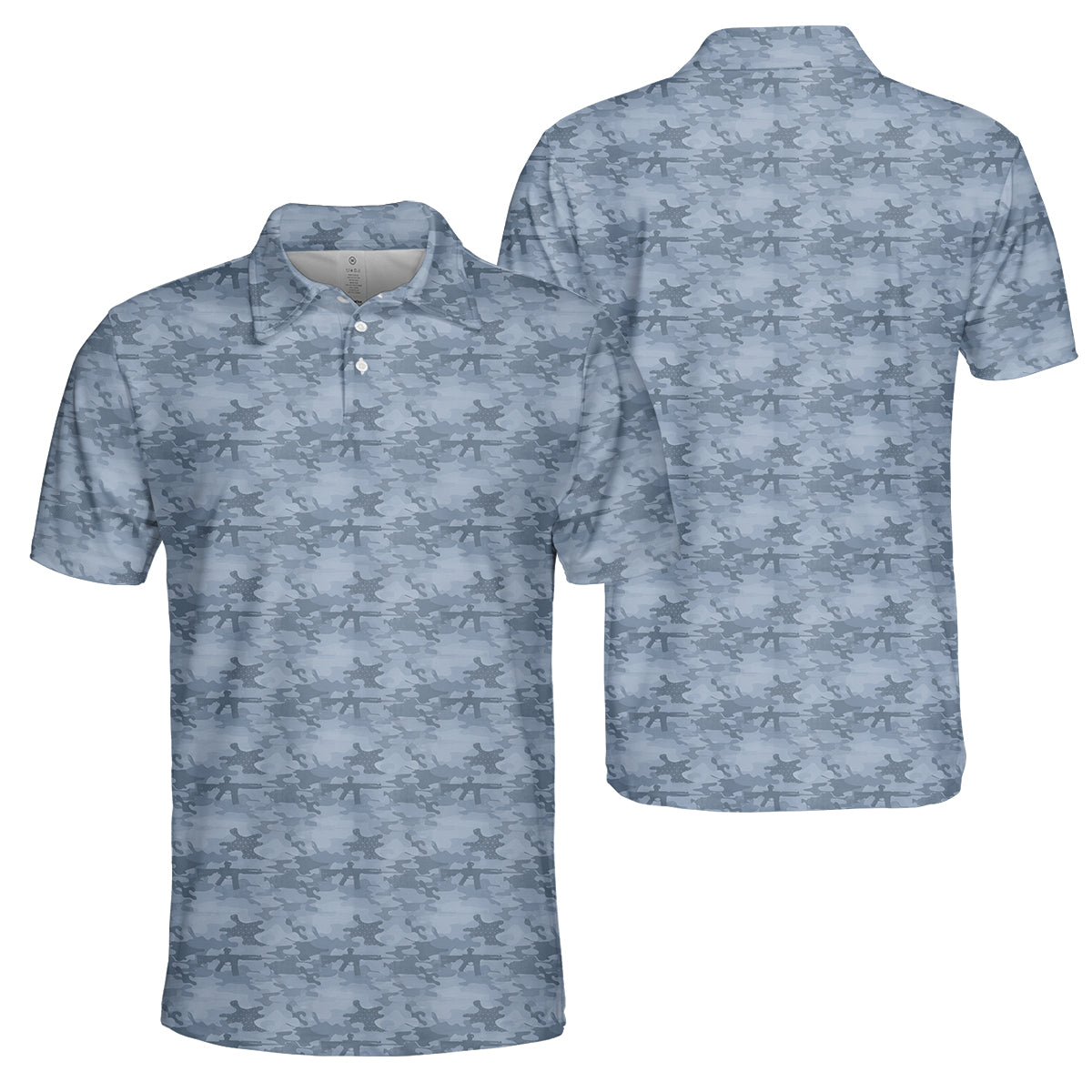 Men’s Tactical Camo Golf Polo Shirt, Rifle Camouflage Pattern Golf Shirt, Military Style Golf Polo, Patriotic Golf Apparel