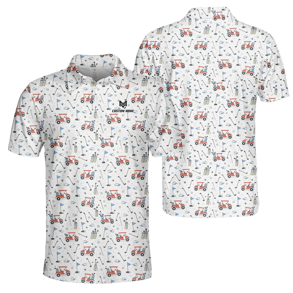 Personalized Funny Golf Cart Pattern Polo Shirt for Men All Over Print Golf Equipment Design Performance Golf Polo Lightweight Breathable Golf Apparel