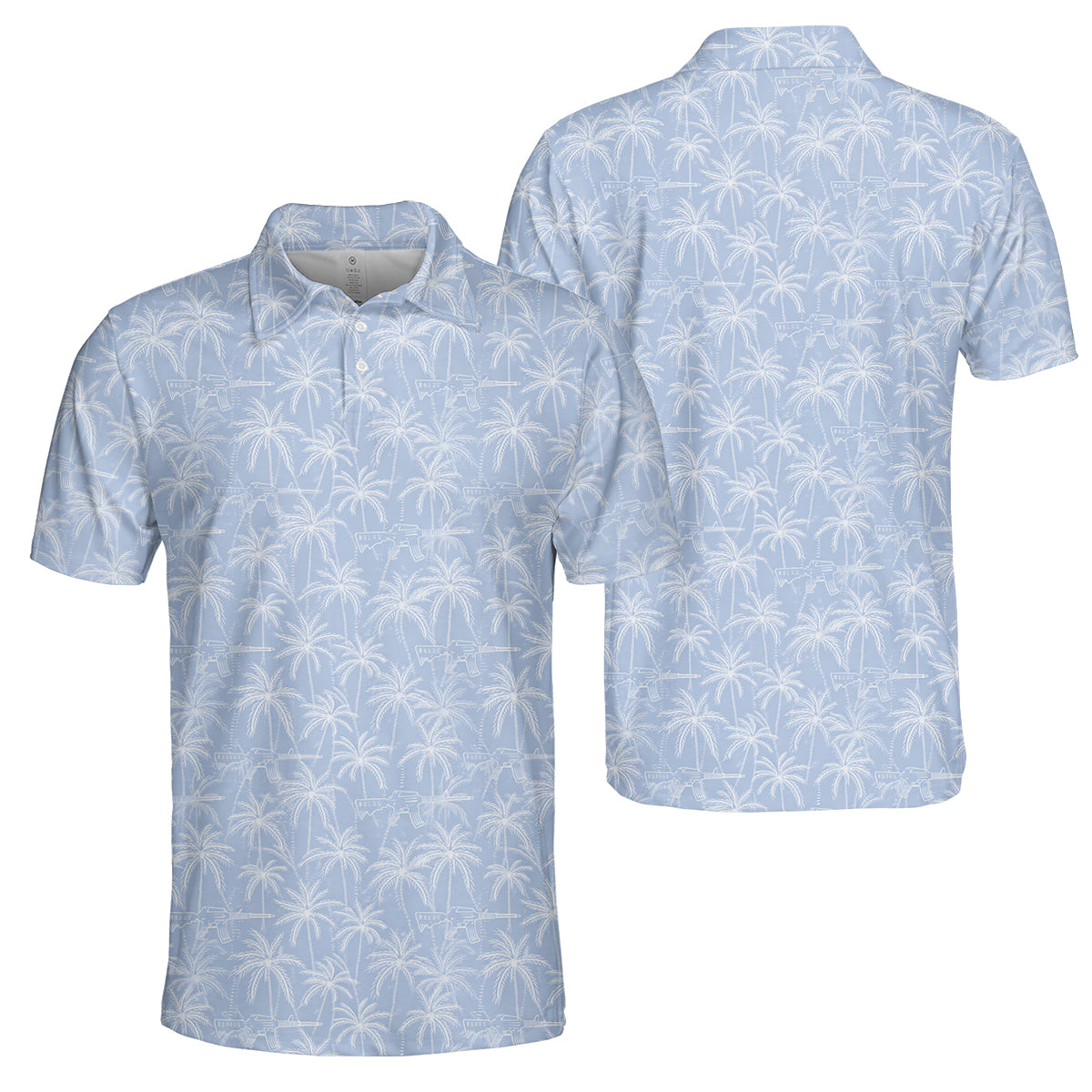Men’s Tactical Hawaiian Golf Polo Shirt, Palm Tree & Rifle Pattern Golf Shirt, Funny Gun Lover Golf Polo, Patriotic Golf Apparel