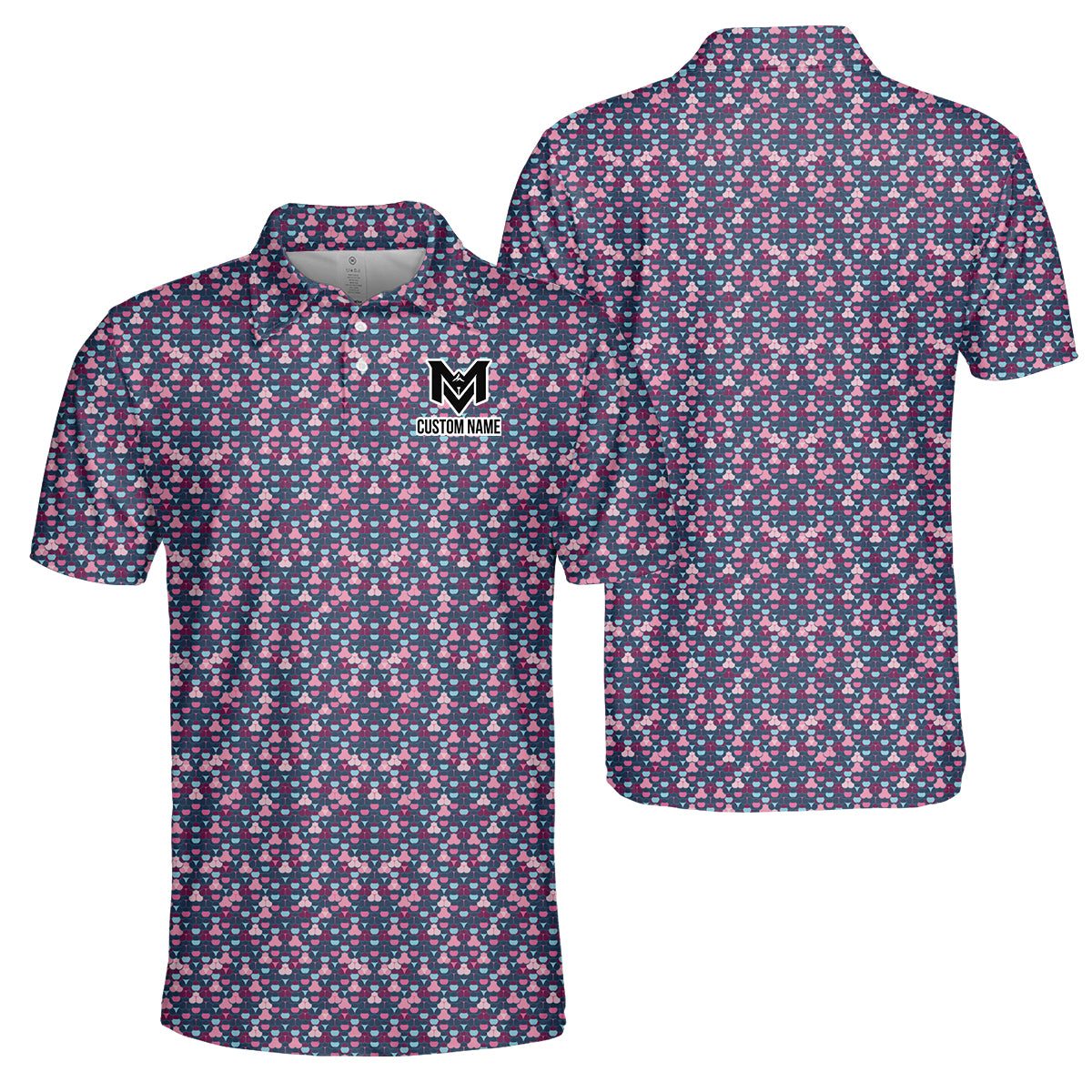 Personalized Pink Blue Golf Ball Pattern Polo Shirt for Men Modern All Over Print Performance Golf Polo Lightweight Breathable Golf Apparel