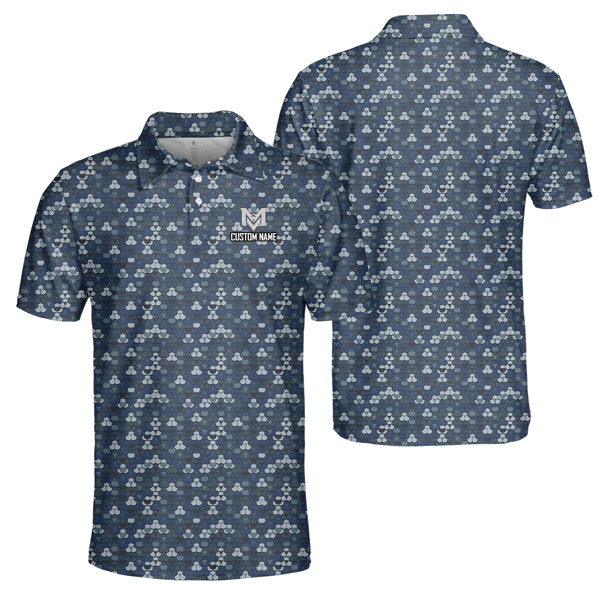 Personalized Blue Golf Ball Pattern Polo Shirt for Men All Over Print Performance Golf Polo Lightweight Breathable Golf Apparel