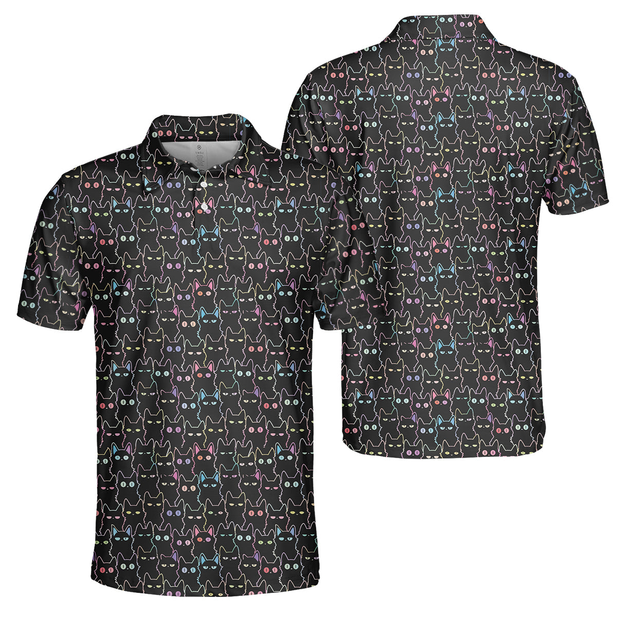 Black Cat Golf Polo Shirt Funny Cat Pattern Men Casual Golf Shirt