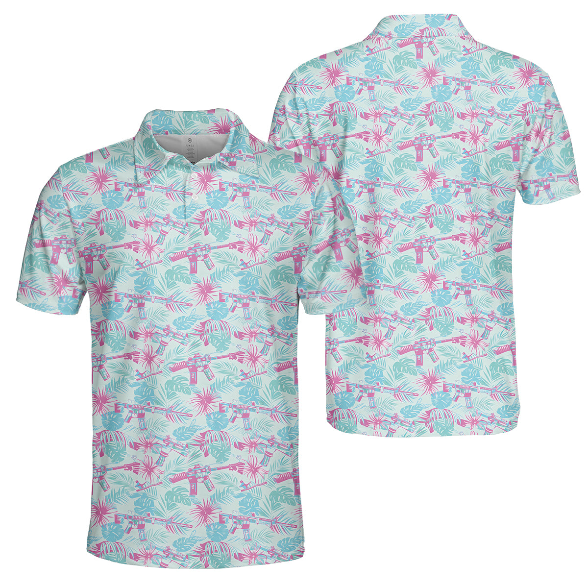 Funny Tactical Hawaiian Golf Polo Shirt for Men – Tropical Pattern Performance Golf Shirt, Lightweight Breathable Novelty Golf Polo