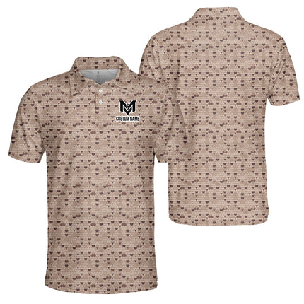 Brown Golf Ball Pattern Polo Shirt for Men Classic All Over Print Performance Golf Polo Lightweight Breathable Golf Apparel