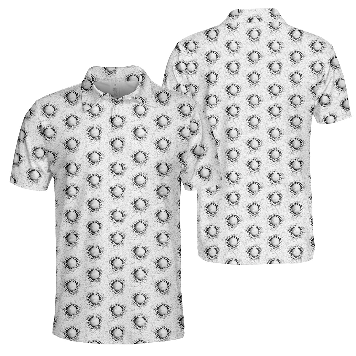 Cracked Golf Ball Pattern Golf Polo Shirt for Men – Unique 3D Golf Ball Print Performance Golf Shirt Lightweight Breathable Golf Polo