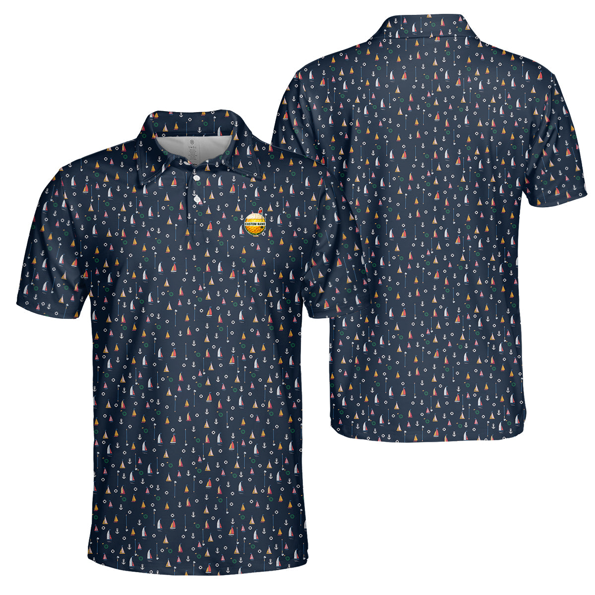Personalized Custom Name Nautical Sailing Pattern Golf Polo Shirt for Men Unique Golf Apparel