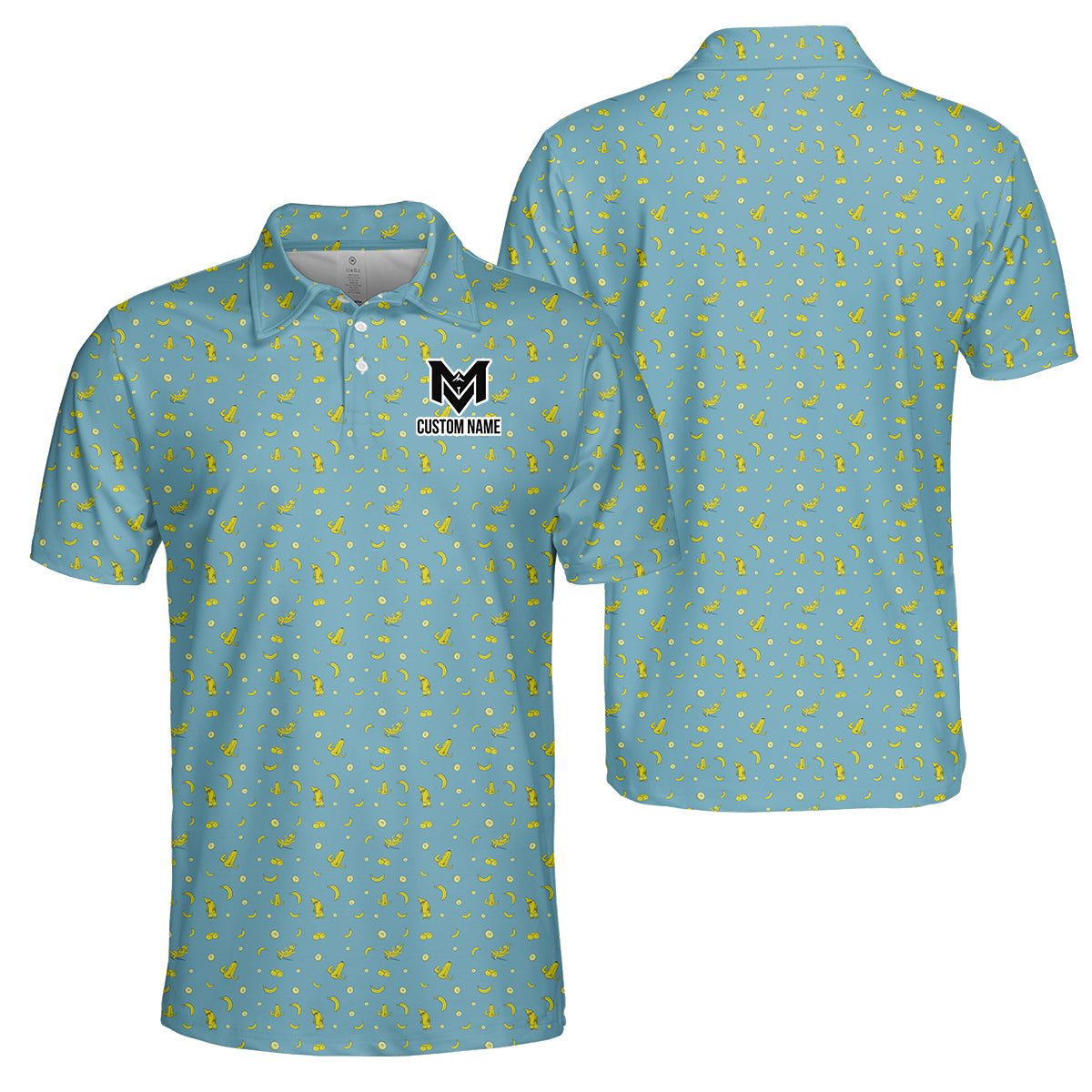 Personalized Banana Pattern Men's Polo Shirt – Custom Name Tropical Polo Shirt for Men