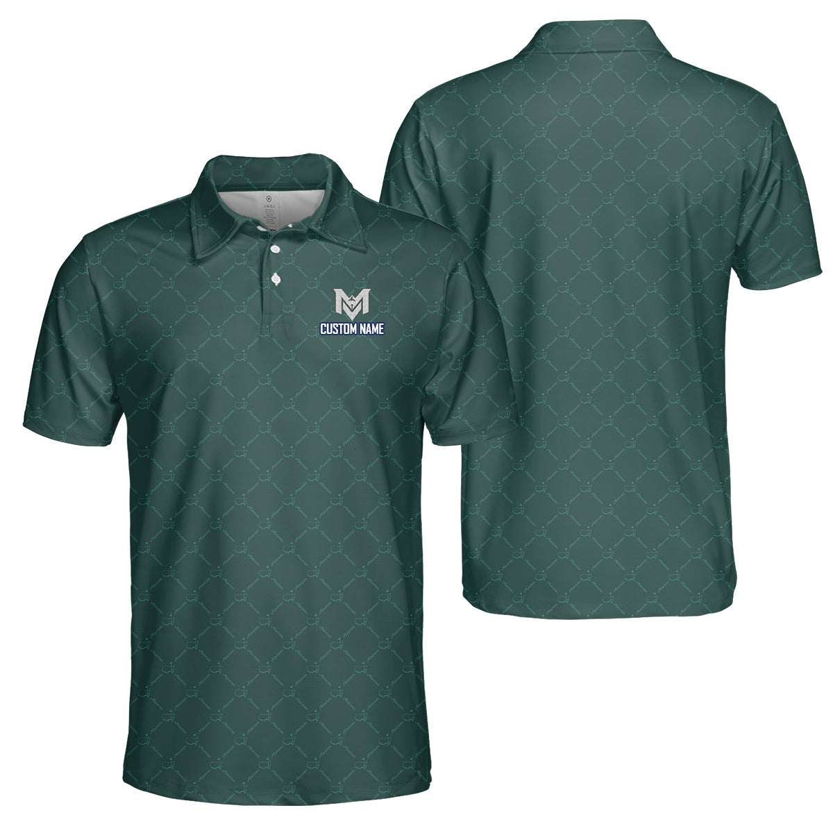 Personalized Masters Green Golf Polo Shirt for Men Classic Tournament Pattern Performance Golf Polo Lightweight Breathable Golf Apparel