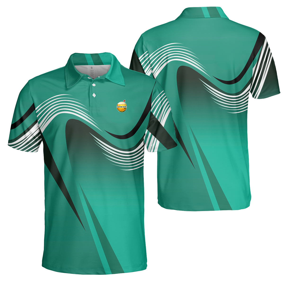 Personalized Custom Name Modern Wave Pattern Golf Polo Shirt for Men Stylish Golf Apparel
