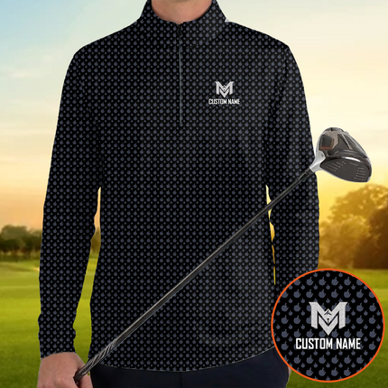 Black Funny Golf Hand Gesture Quarter Zip Golf Pullover for Men All Over Print Lightweight Long Sleeve Performance Golf Jacket