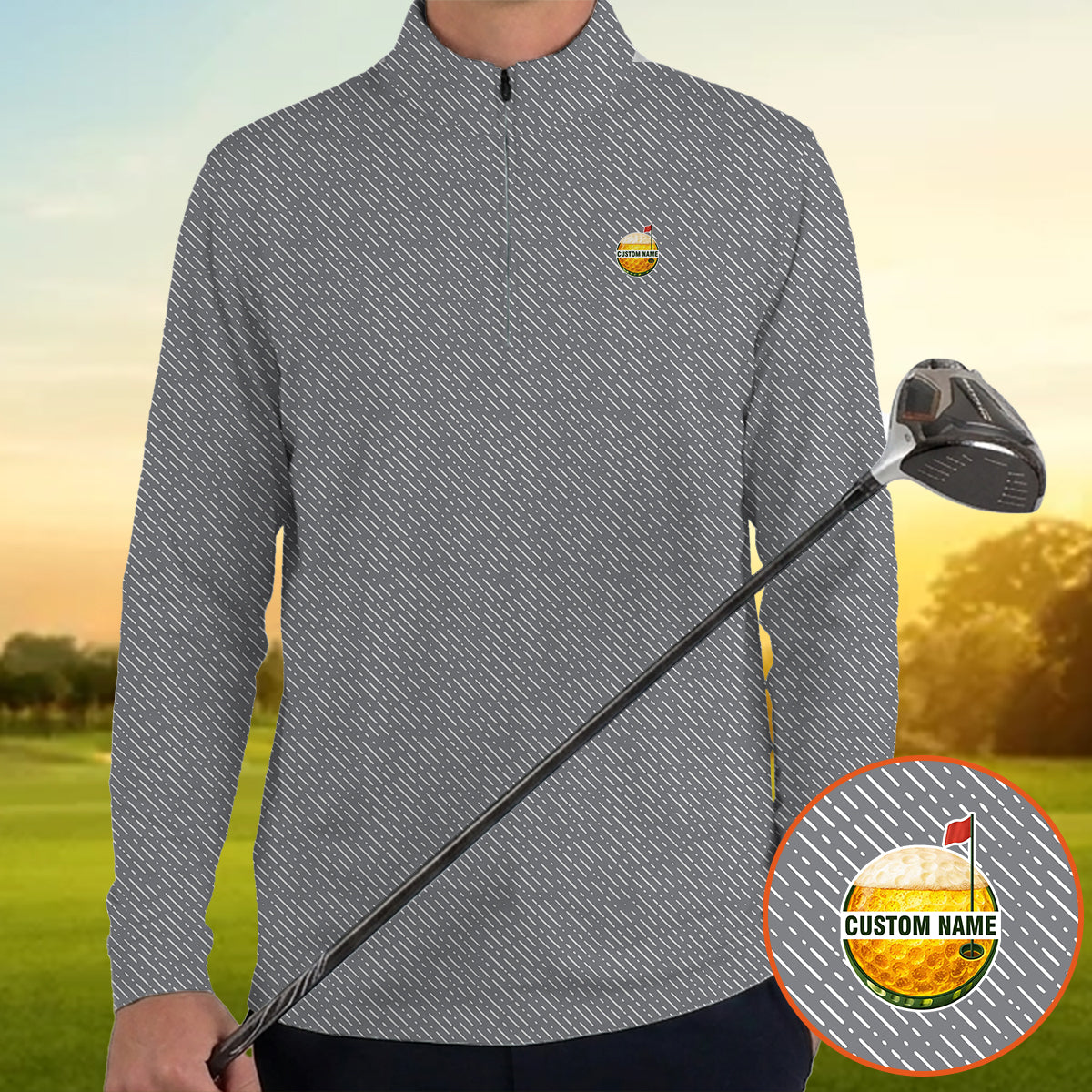 Personalized Custom Name Diagonal Dash Pattern Golf Polo Shirt for Men Stylish Minimal Golf Apparel