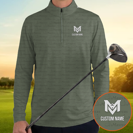 Personalized Masters Golf Pattern Quarter Zip Long Sleeve Shirt – Custom Name Golf Pullover