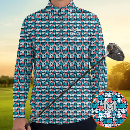 Colorful Golf Ball Pattern Quarter Zip Golf Pullover for Men All Over Print Lightweight Performance Long Sleeve Golf Jacket