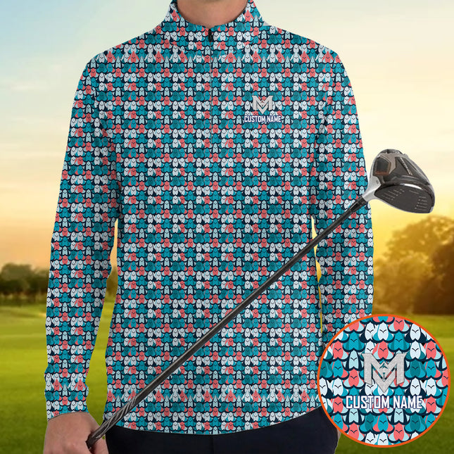 Colorful Golf Ball Pattern Quarter Zip Golf Pullover for Men All Over Print Lightweight Performance Long Sleeve Golf Jacket