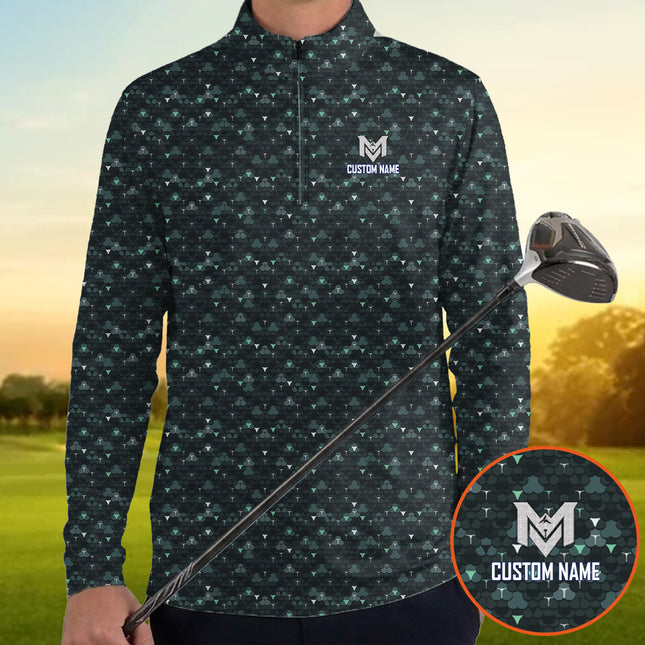 Dark Golf Ball Pattern Quarter Zip Golf Pullover for Men Modern All Over Print Lightweight Long Sleeve Performance Golf Jacket