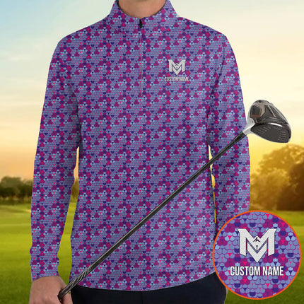 Personalized Long Sleeve Golf Zip Shirt – Custom Pattern Golf Shirt for Men – Stylish Performance Polo