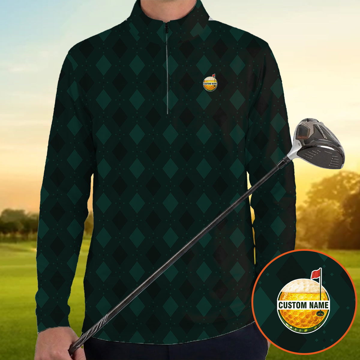 Personalized Custom Name Argyle Pattern Golf Polo Shirt for Men Classic Golf Apparel