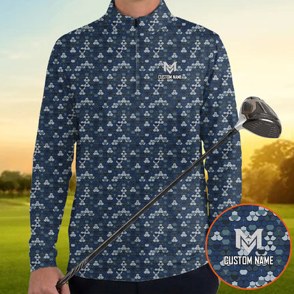 Blue Golf Ball Pattern Quarter Zip Golf Pullover for Men All Over Print Lightweight Long Sleeve Performance Golf Jacket