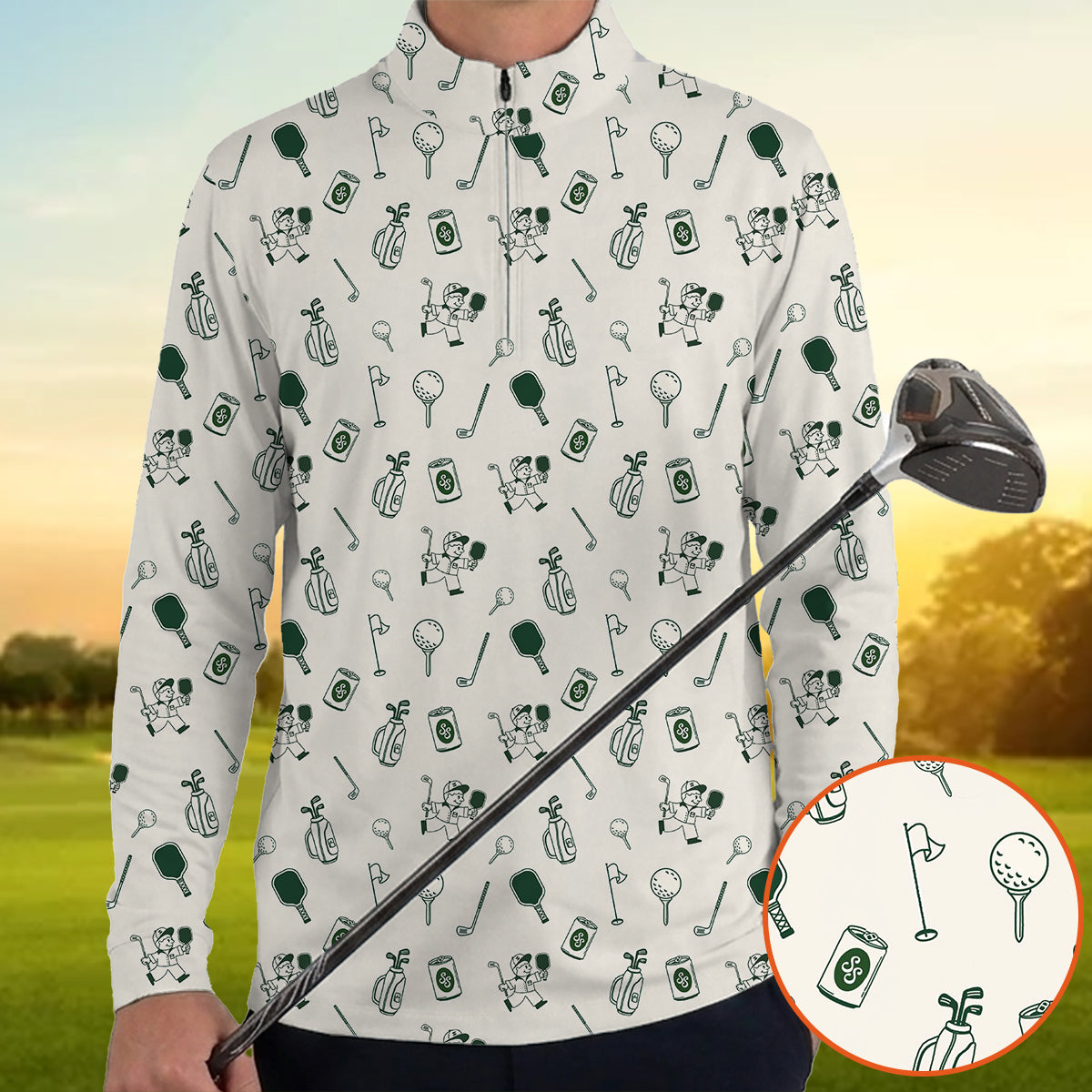 Funny Pickleball Golf Polo Shirt for Men – Pickleball & Golf Pattern Performance Polo, Lightweight Breathable Novelty Sports Polo