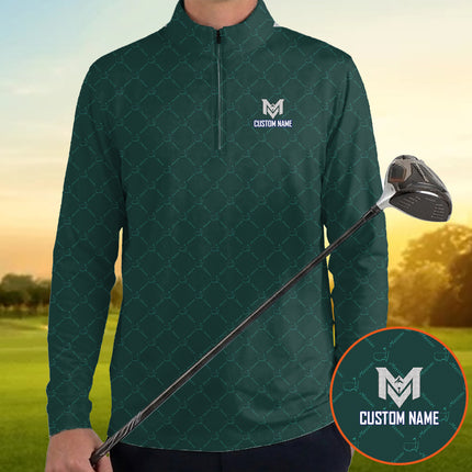 Masters Green Quarter Zip Golf Pullover for Men Classic Tournament Pattern Lightweight Long Sleeve Performance Golf Jacket