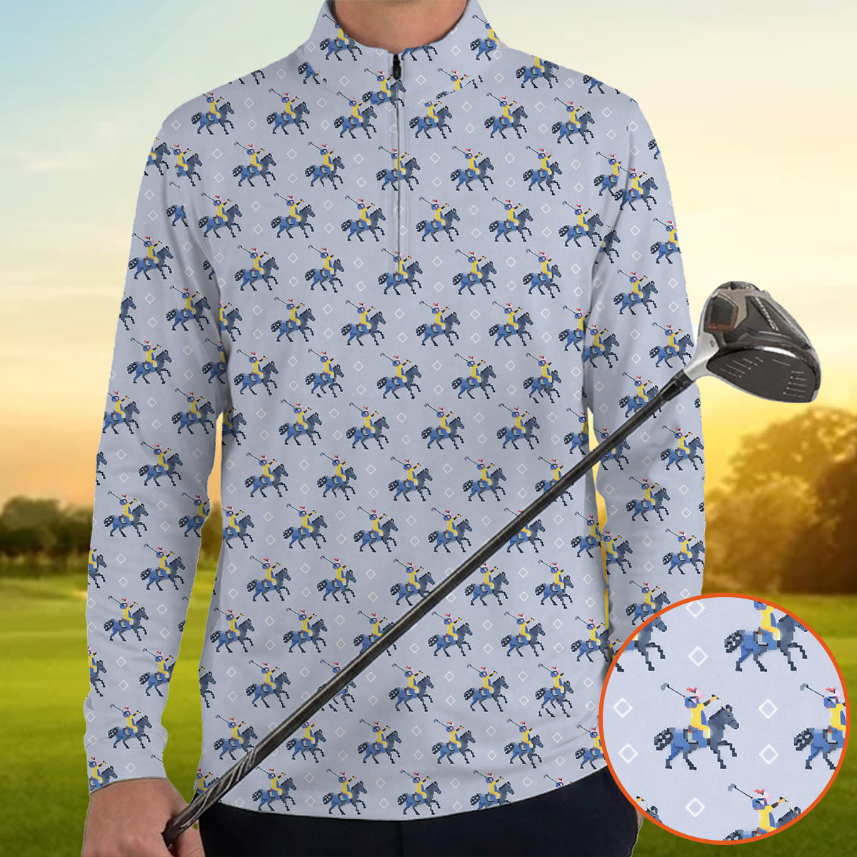Funny Polo Golf Shirt Horse Rider Pattern Men Casual Golf Shirt