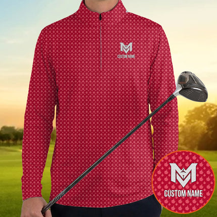 Red Funny Golf Hand Gesture Quarter Zip Golf Pullover for Men All Over Print Lightweight Long Sleeve Performance Golf Jacket