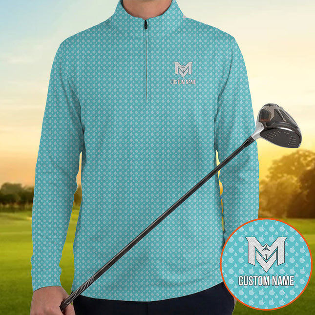 Light Blue Funny Golf Hand Gesture Quarter Zip Golf Pullover for Men All Over Print Lightweight Long Sleeve Performance Golf Jacket