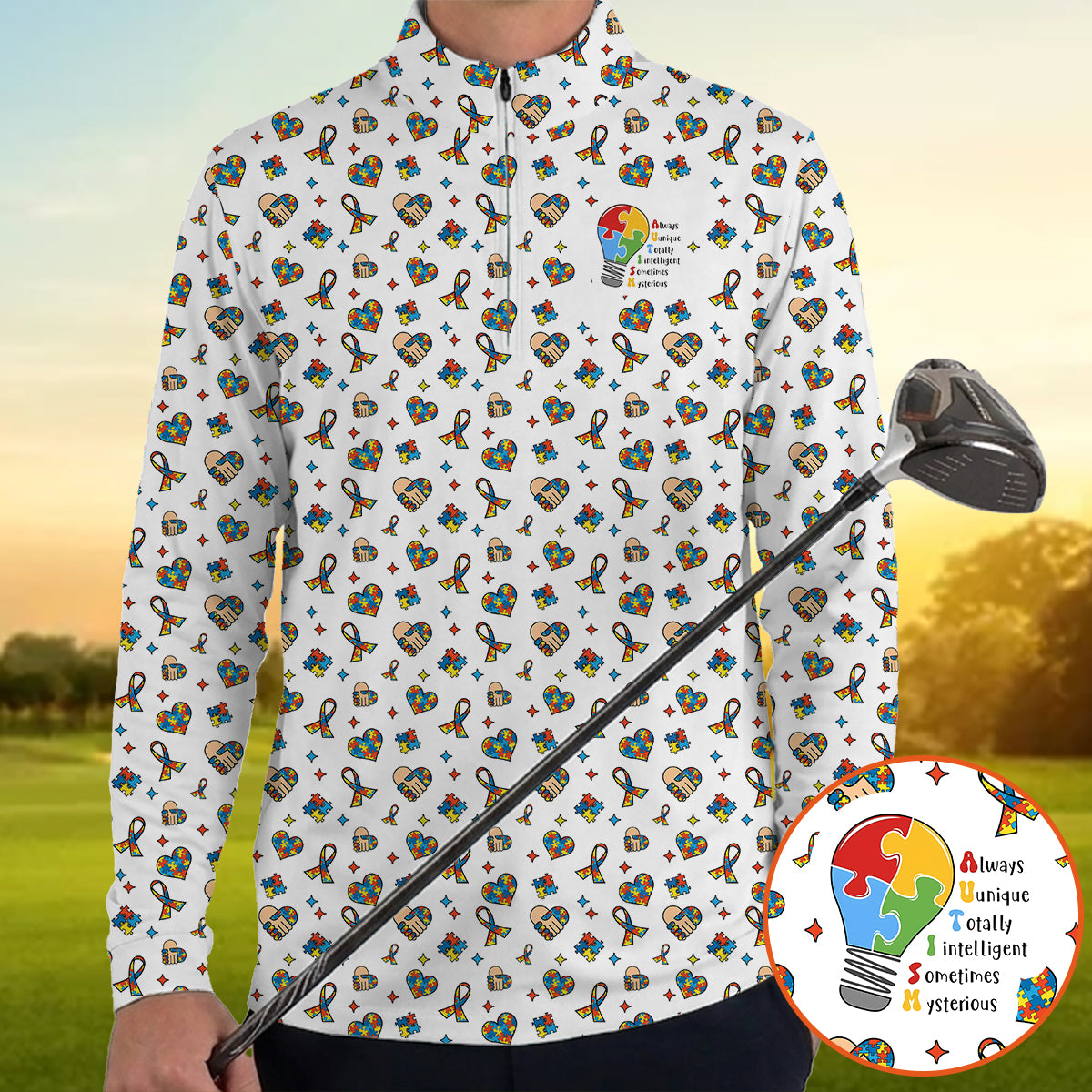 Autism Awareness Golf Polo Shirt Puzzle Pattern Men Golf Shirt