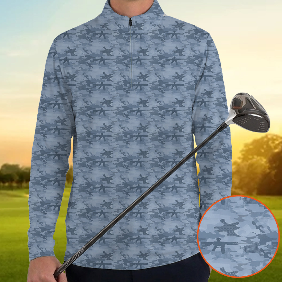 Men’s Tactical Camo Golf Polo Shirt, Rifle Camouflage Pattern Golf Shirt, Military Style Golf Polo, Patriotic Golf Apparel