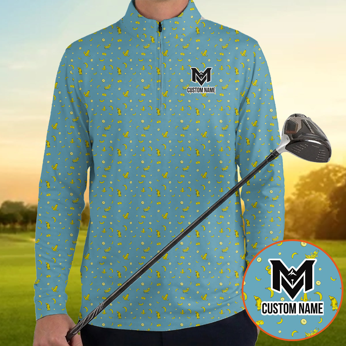 Personalized Banana Pattern Men's Polo Shirt – Custom Name Tropical Polo Shirt for Men
