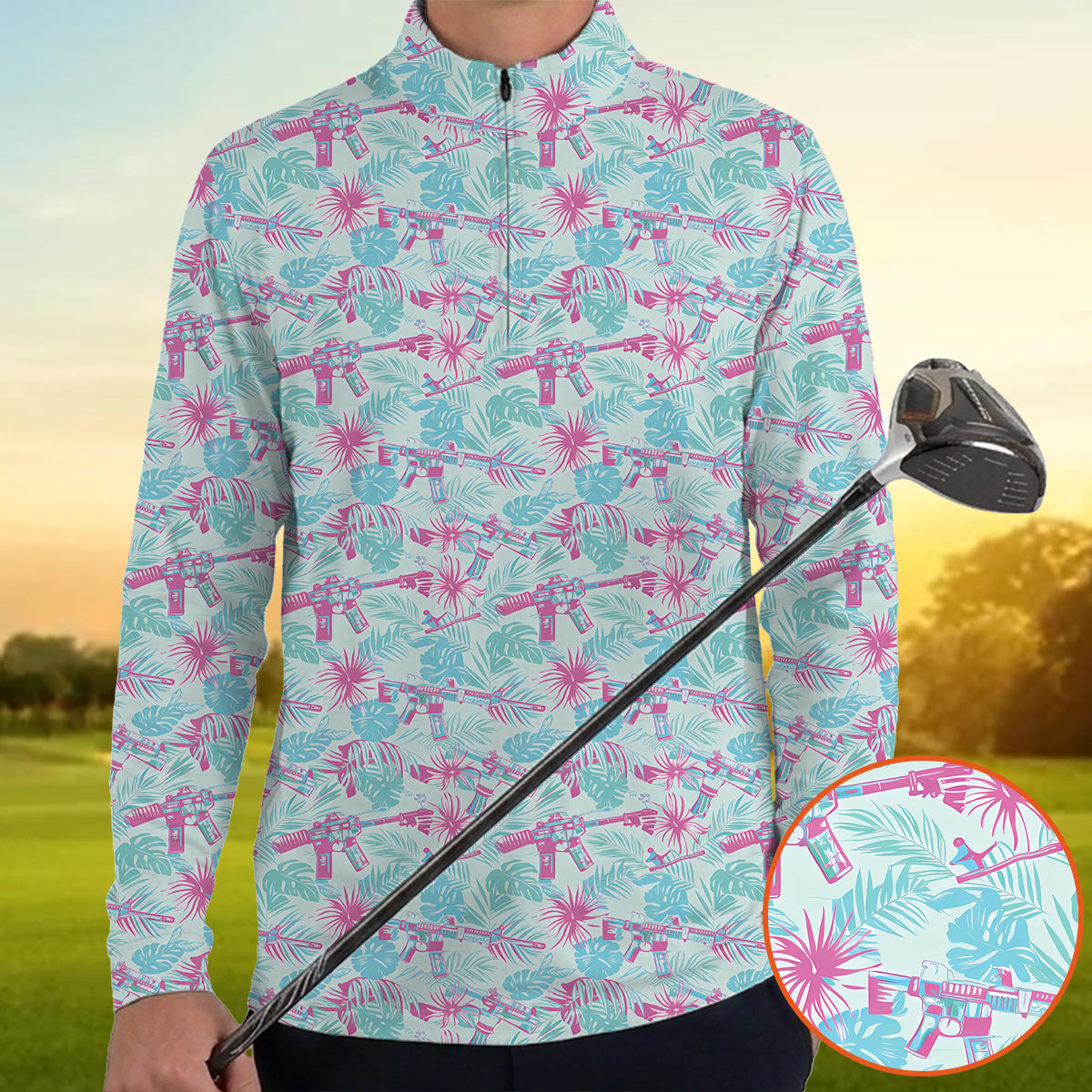 Funny Tactical Hawaiian Golf Polo Shirt for Men – Tropical Pattern Performance Golf Shirt, Lightweight Breathable Novelty Golf Polo